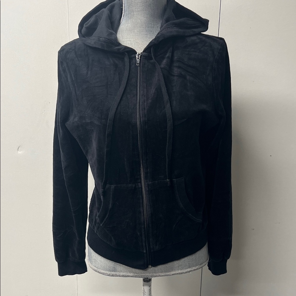 Joe Boxer zip front black velvety hoodie.